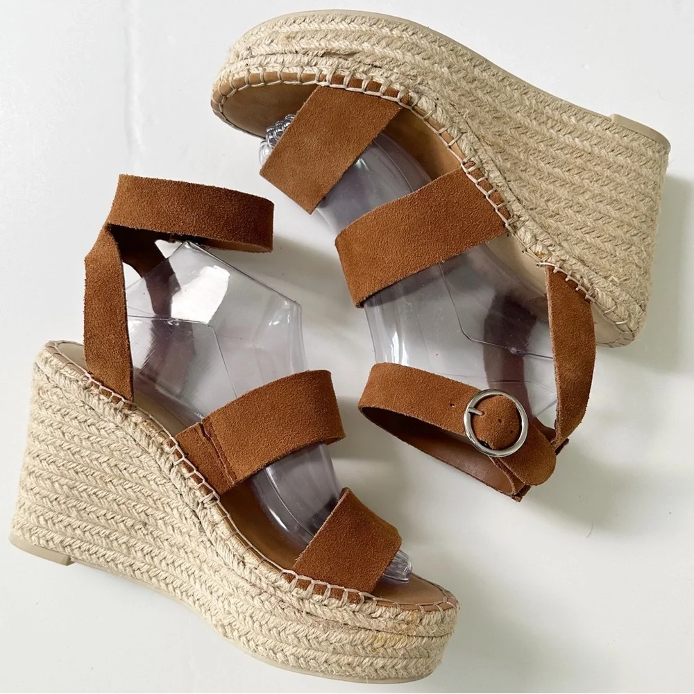 Dolce Vita Shae Suede Platform Wedge Espadrilles Cognac Size 10